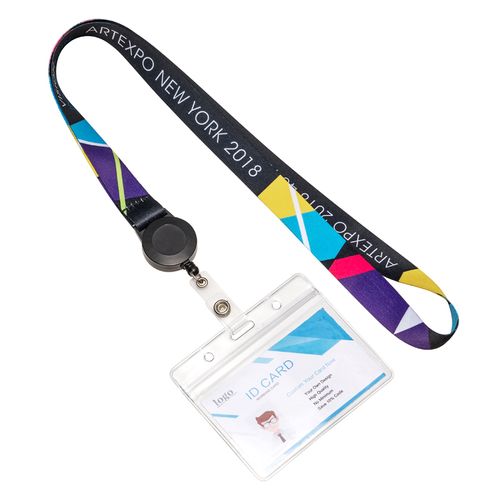 Pre Designed Full Color Lanyards With Horizontal Badge Holder